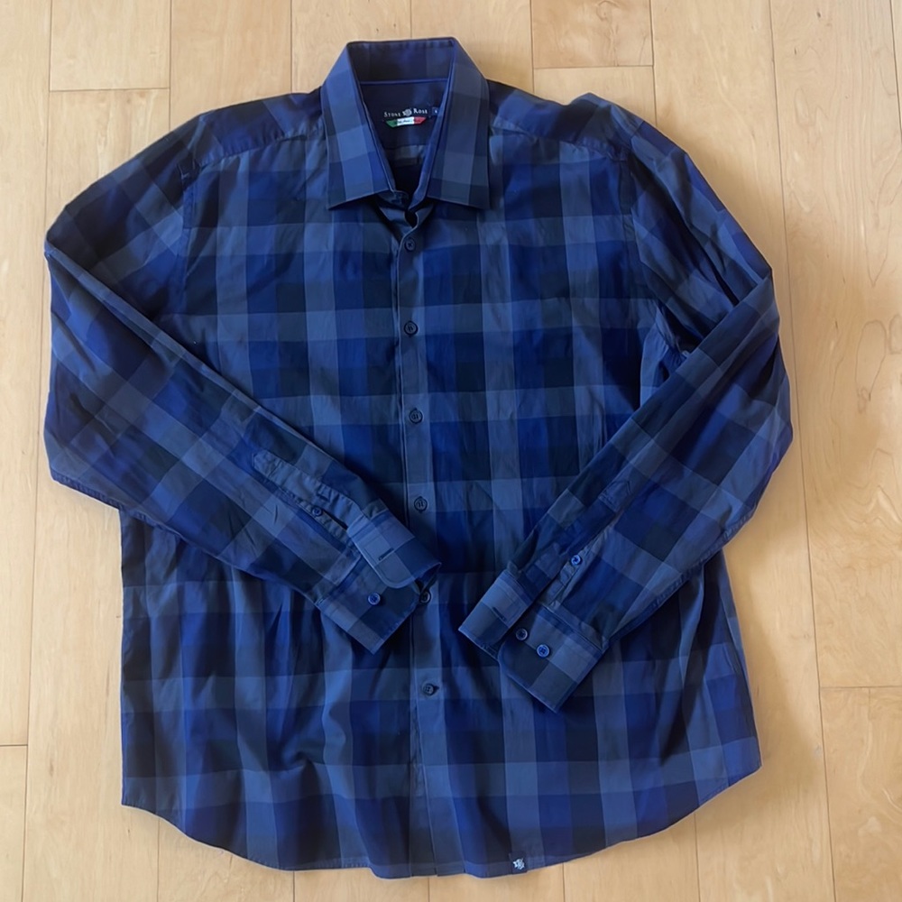 Stone Rose Men's Blue/Blk/Gray Long Sleeve Plaid Button Down Shirt, Size 6, XXL